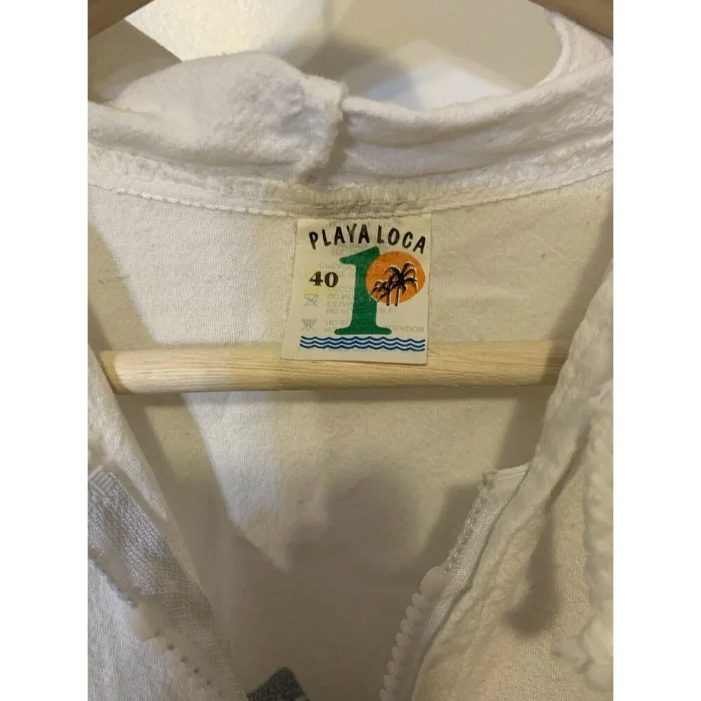 La Iguana Hoodie Full Zip Jacket Vtg‎ 90 Cozumel Mexico Sz L White Rare